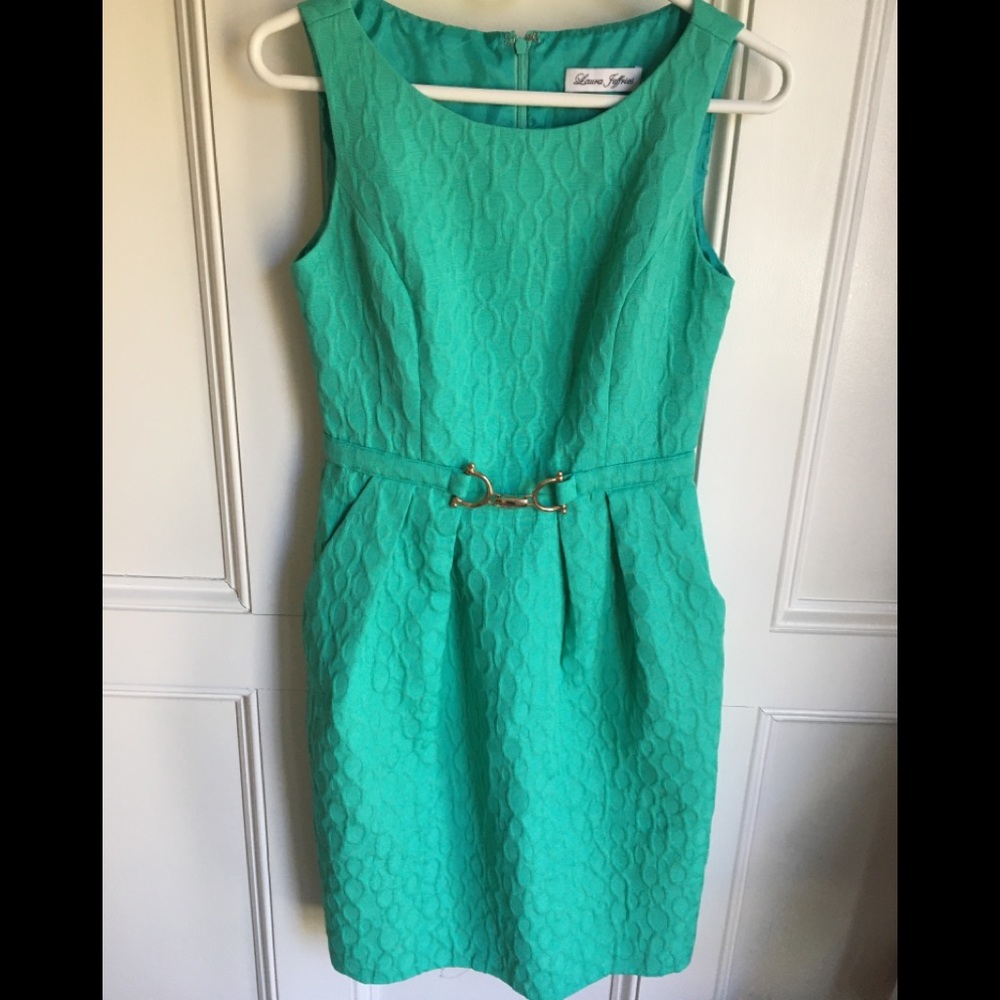 Laura Jeffreys Green Sleeveless Textured Dress